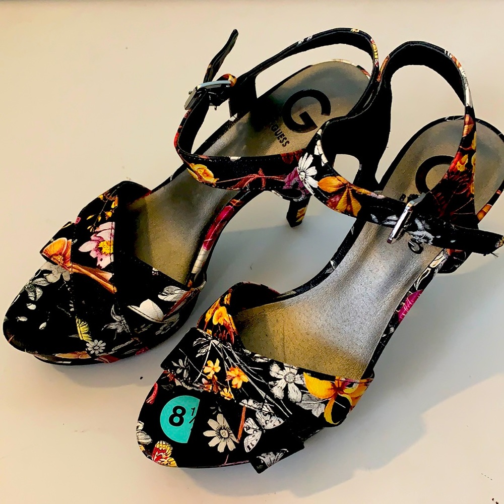 Guess black  floral high heeled shoes- new!